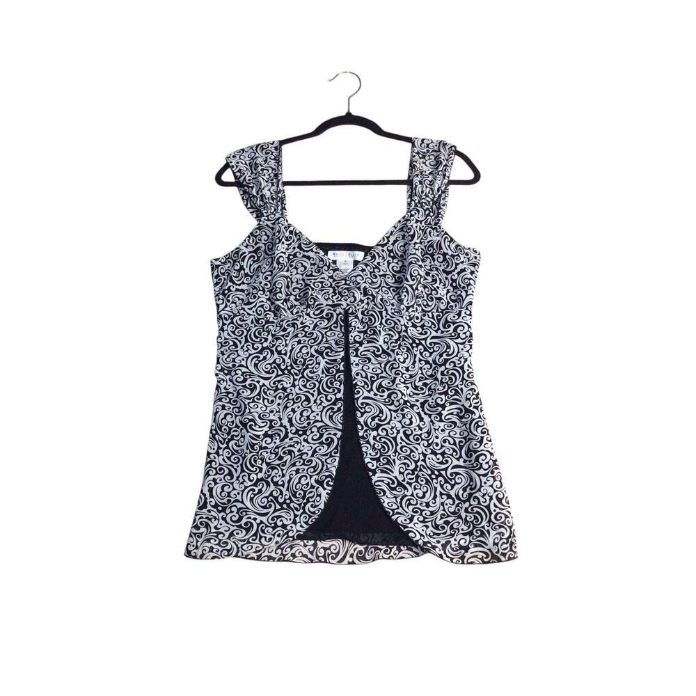 White House Black Market Women's Blouse Tunic Paisley Swirl Print Split Front M